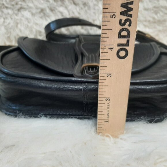 Vintage Bag by Calder of Canada Black Pebbled Leather Shoulder Bag w/ Solid Bras - Picture 7 of 11